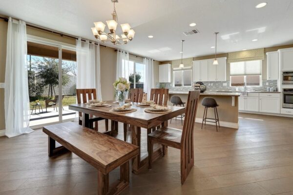 staged dining room in model home in california